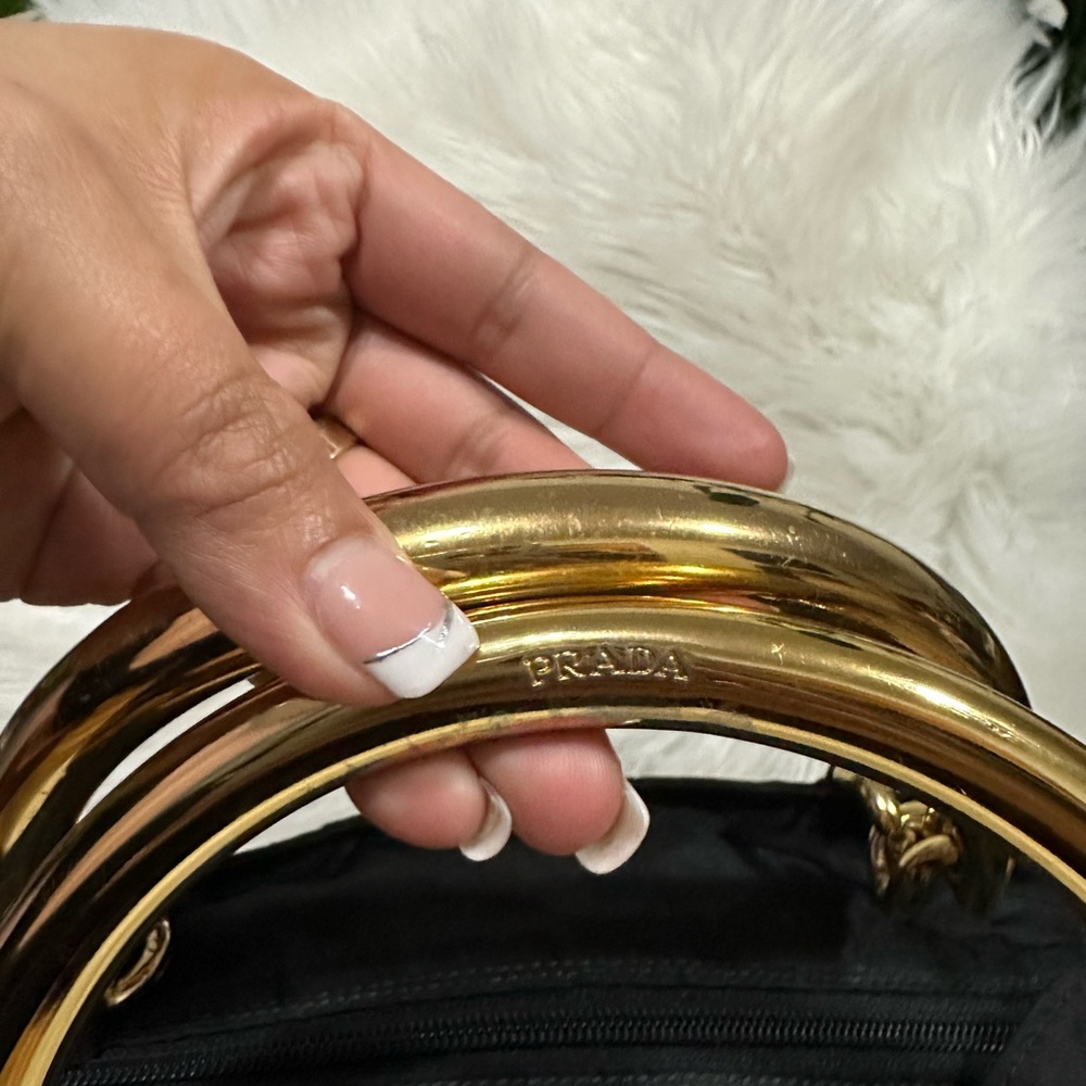 FLASH SALE🔥🔥🔥Authentic Prada Black Tessuto Nylon Handbag With Gold Hardware - Picture 9 of 14